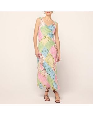 Kitri Lime/ Araminta Patched Toile De Jouy Dress - Blue