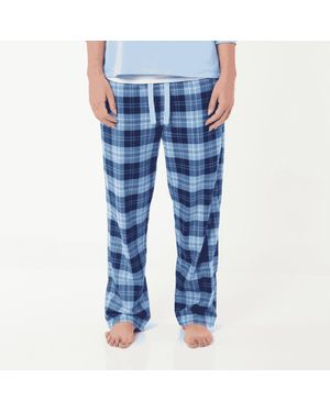 Lounge Loungewear Bottoms Organic Brushed Cotton Beluga Design Check - Blue