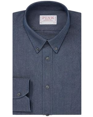 Thomas Pink Slim Fit Oxford Cotton Shirt - Blue