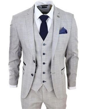 Paul Andrew 3 Piece Tan Check Tailored Fit Suit - Grey