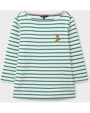 Crew Embroidered Ultimate Breton Cotton Top - Green