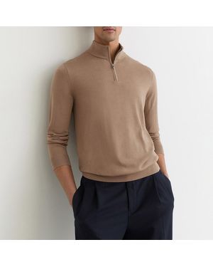 Reiss Camel Blackhall Half Zip Wool Jumper - Brown