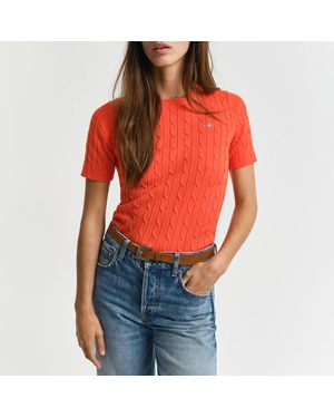 GANT Cable Short Sleeve Knit Top - Red