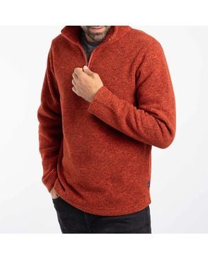 Weird Fish Rust Newport 1/4 Zip Ribbed Fleece Sweatshirt - Red