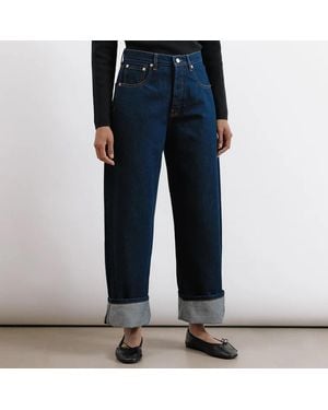 Albaray Dark Wide Leg Turn Up Jeans - Blue