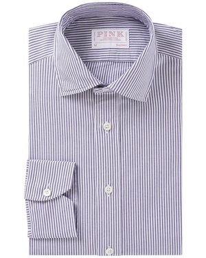 Thomas Pink Stripe Tailored Fit Smart Cotton Shirt - Purple