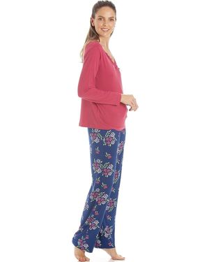 CAMILLE Lightweight Floral Print Spandex Pyjama Set - Red
