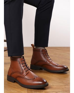 Where's That From 'Henry' Tan Brogue Lace-Up Ankle Boots - Black