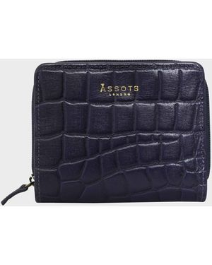 Assots London 'jolly' Navy Croc Real Leather Designer Zip-top Wallet - Blue