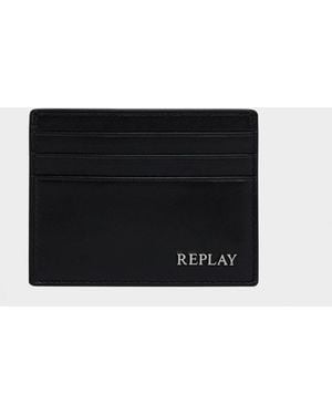 Replay Metal Logo Card Holder - Black
