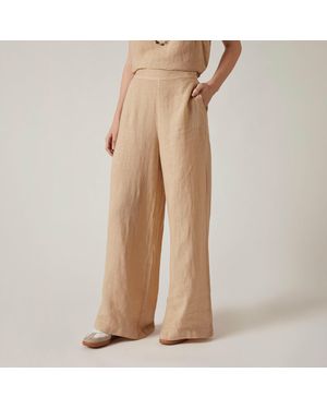 James Lakeland Sand Linen Wide-Leg Trousers - Natural