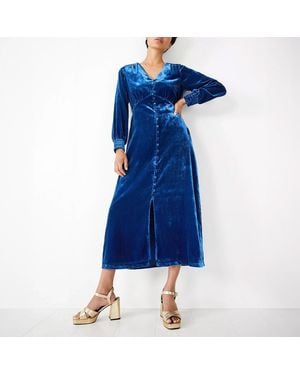 Hush Cobalt Velvet Valeria Midi Dress - Blue