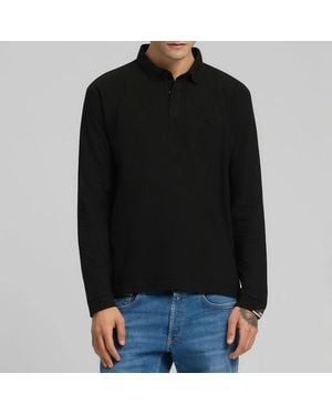Replay Long Sleeve Stretch Cotton Polo Shirt - Black