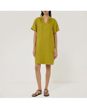 Jigsaw Linen Smocked T-Shirt Dress - Yellow