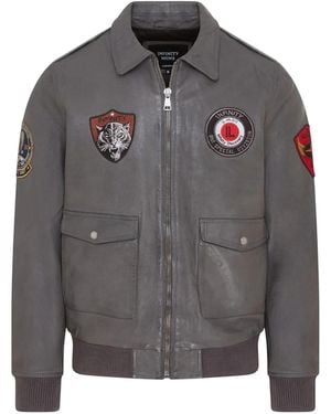 Infinity Leather Leather Bomber G-1 Aviator Collar Jacket - Grey