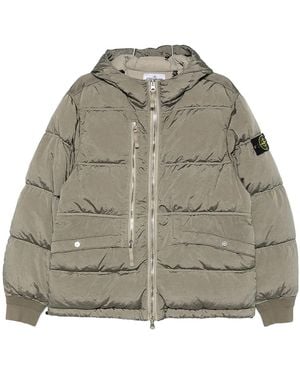 Stone Island Taupe Full Zip Padded Down Coat - Grey