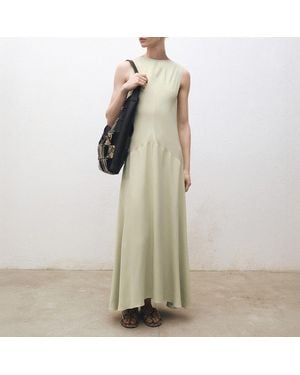 Mango Satin Dress With Back Opening - Natural