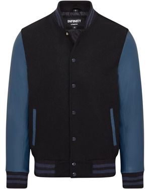 Infinity Leather Letterman Baseball Wool/ Leather Varsity Bomber Jacket - Blue