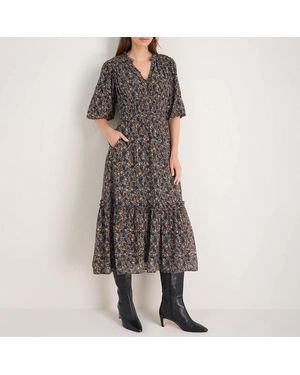 Wyse Floral Miah Silk Blend Dress - Grey