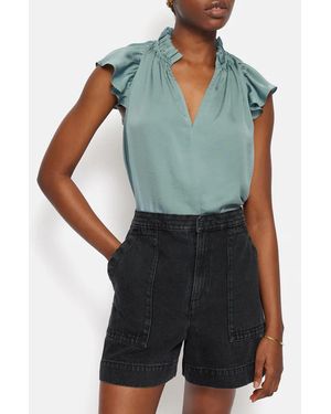 Jigsaw Recycled Satin Frill Neck Top - Blue