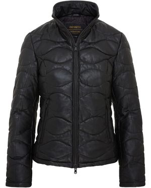 Infinity Leather Puffer Warm Quilted Leather Bomber Jacket - Black