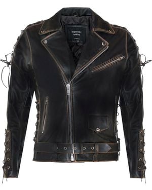 Infinity Leather Vintage Brando Vintage Leather Biker Jacket-Sandwich - Black