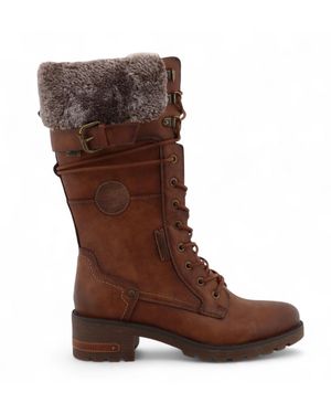 Mustang Mid-Calf Faux Fur Winter Combat Boots - Brown