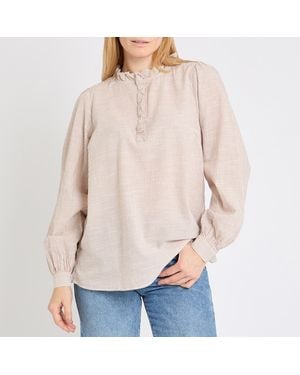 Joules Melanie Frill Neck Cotton Blouse - Natural