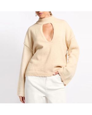 Little Mistress Oatmeal Knit Keyhole Top - Natural