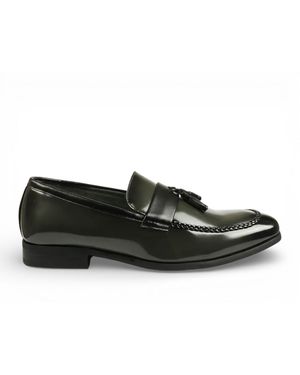 Infinity Leather Tassel High-Gloss Patent Faux Leather Formal Loafers Shoes - Black