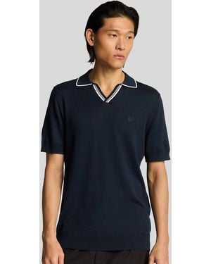 Lyle & Scott Tipped Knitted Open Collar Polo Shirt - Blue