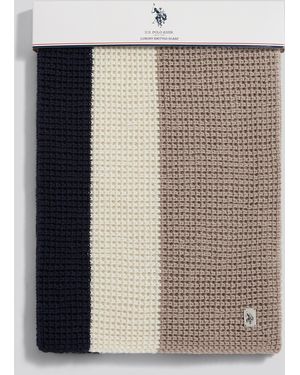 U.S. POLO ASSN. Striped Waffle Knit Scarf - Grey