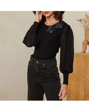 Sofiacashmere Floral Applique Cashmere Blend Jumper - Black