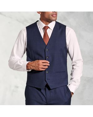 Brook Taverner Tailored Fit Felton Overcheck Suit Waistcoat - Blue