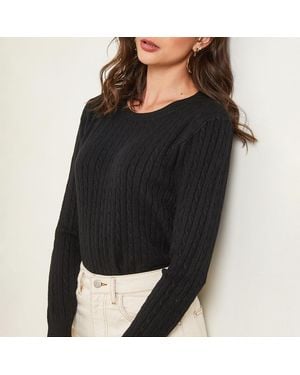 Sofiacashmere Cashmere Blend Scoop Neck Cable Jumper - Black