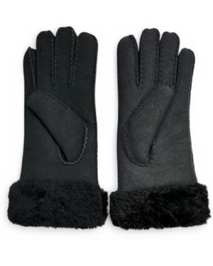 Infinity Leather Genuine Sheepskin Suede Gloves With Fur Cuff - Black