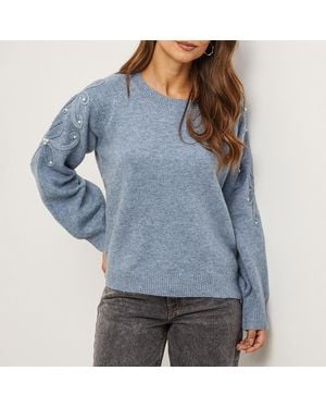 Sofiacashmere Cashmere Floral Appliqué Jumper - Blue