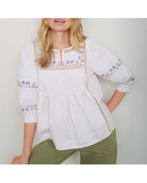 Wyse Stripe Deandra Embroidered Blouse - White