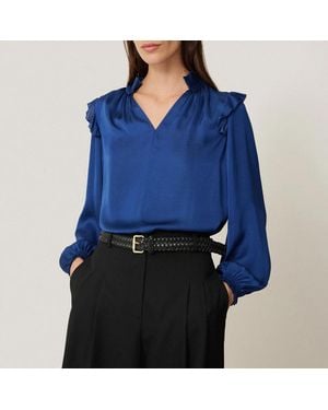 Jigsaw Recycled Satin Ruffle Top - Blue