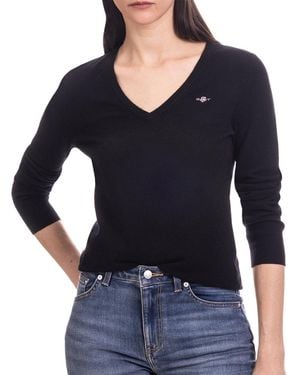 GANT Lambswool Blend V Neck Jumper - Black