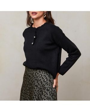 Sofiacashmere Cashmere Blend Button Jumper - Black