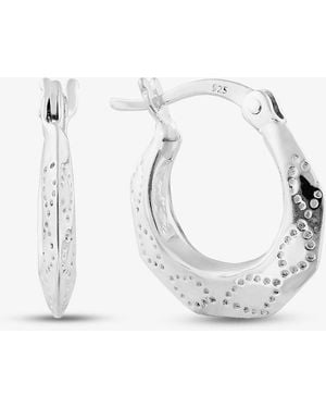 T.H.Baker Sterling Hexagon Patterned Creole Hoop Earrings S3039 - White