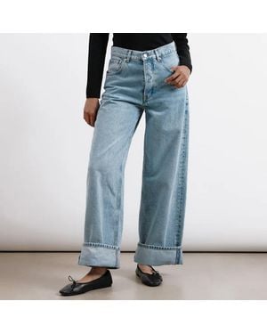 Albaray Light Wide Leg Turn Up Jeans - Blue