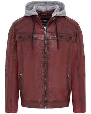Infinity Leather Ox- Hooded Biker Lamb Leather Jacket - Red