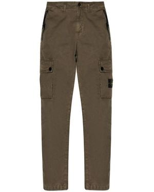 Stone Island Khaki Faded Cotton Stretch Cargo Trousers - Green