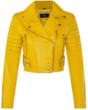 Infinity Leather Cropped Brando Leather Biker Jacket-Damascus - Yellow