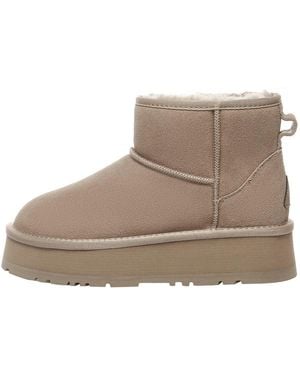EVER AU Dusky Leather Platform Short Boots - Brown