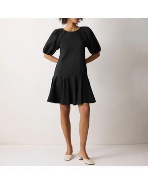 Jigsaw Cotton Puff Sleeve Mini Dress - Black