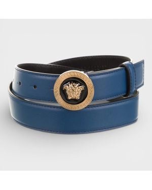 Versace Medusa Leather Belt, And - Blue