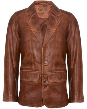Infinity Leather Tan Leather Vintage Blazer Jacket-Dursley - Brown